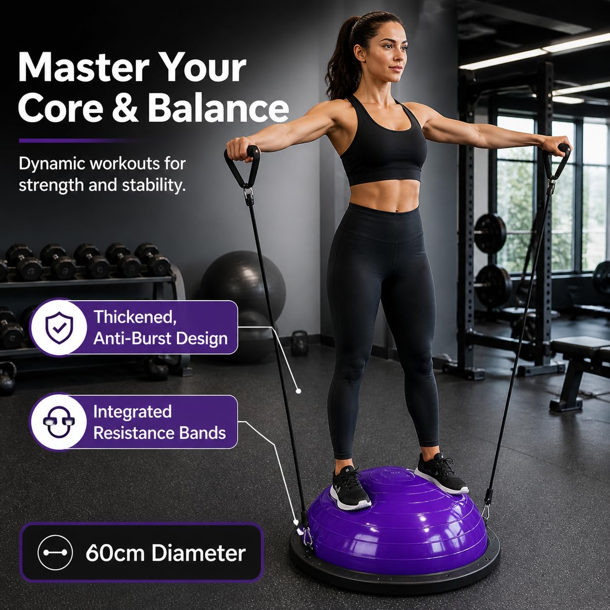 perfeclan Balón Equilibrio Fitness con Disco Estabilidad Reforzado para Sesiones y Ejercicio en Solitario Acuado para Mejorar Coordinación Motora y