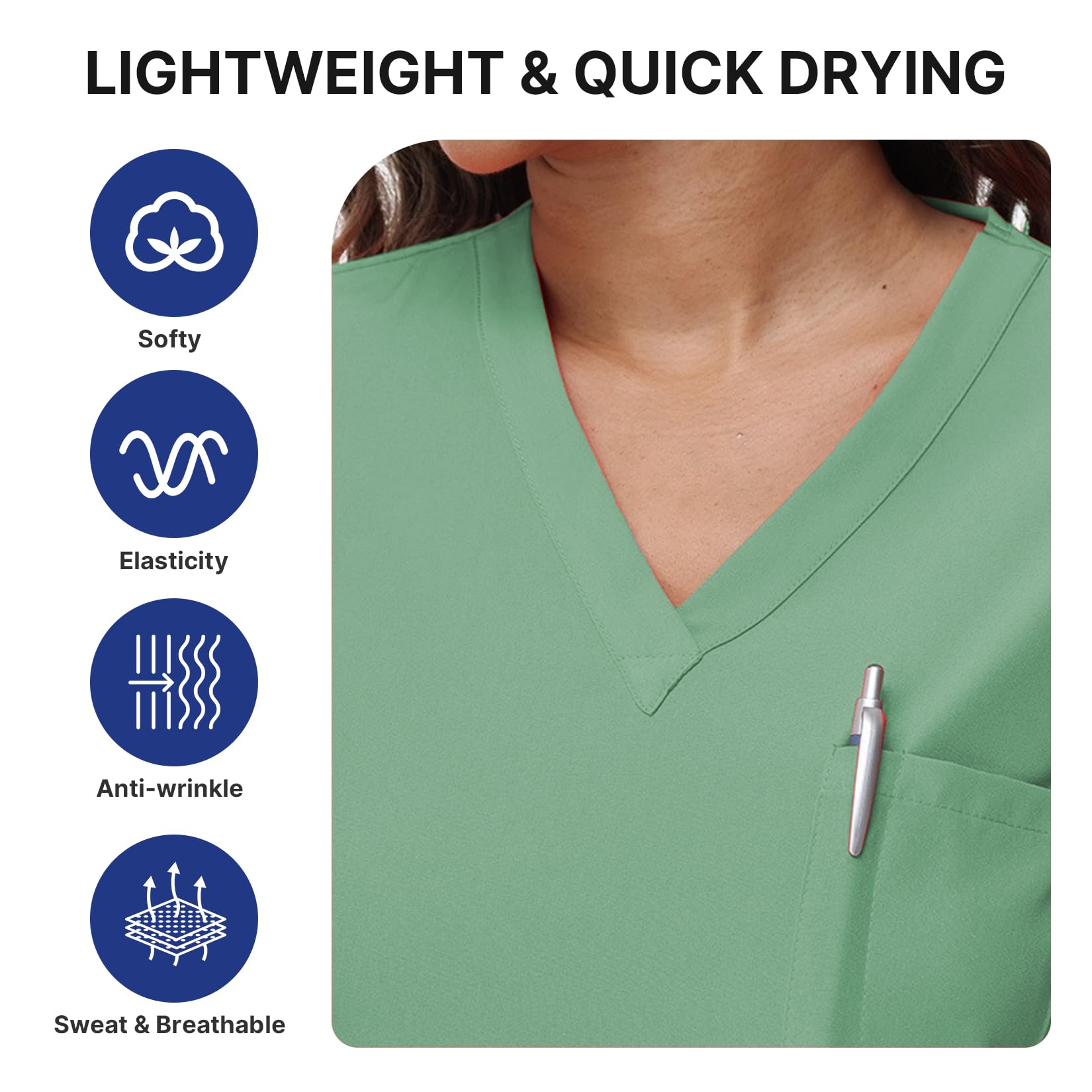 Ensemble médical pour femme, uniforme d'infirmière, haut à col en V et pantalon de jogging à cordon de serrage avec poches multiples