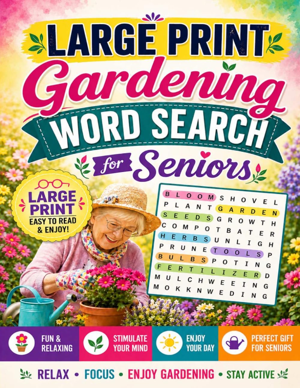 Large Print Gardening Word Search for Seniors: Easy & Relaxing Puzzles with Extra Large Print – 120 Brain Games to Improve Memory, Focus & Reduce Stress