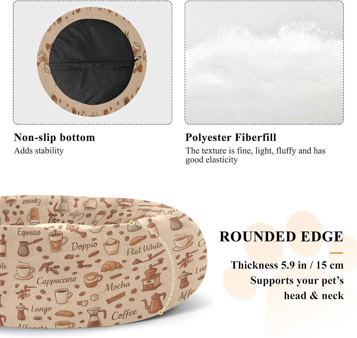 Pet Dog Beds Warm & Soft Fluffy Dog Pillow Bed for Extra Small Size Pets Sleeping M Coffee Theme