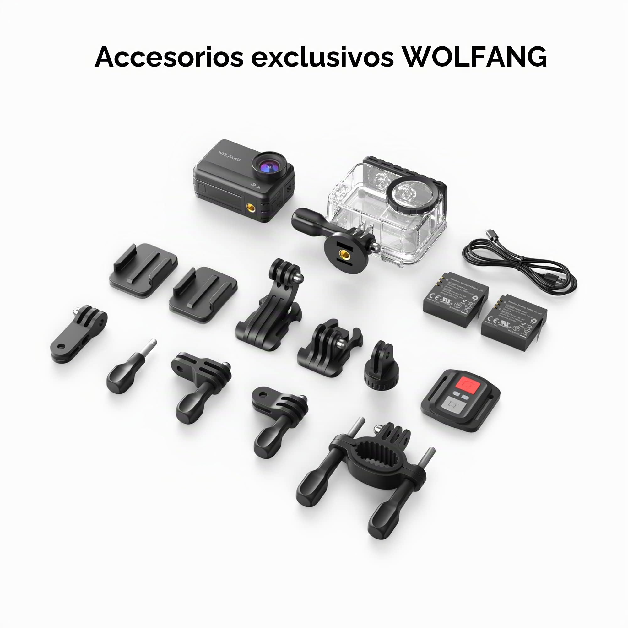 WOLFANG Cámara Deportiva GA400 4k 60FPS 24MP, 8M Barebones Cámara Deportiva con Pantalla Táctil Resistente al Agua 40m Cámara Subacuática WiFi PCcam Videocámara EIS Shakeproof Cámara de Casco
