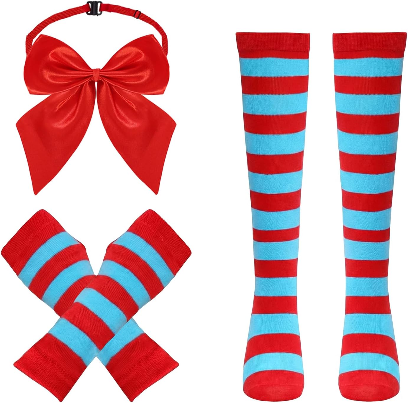 Striped Knee Calf High Socks Fingerless Gloves Red and White Socks Bow Calf High Stockings Long Tube Socks Women
