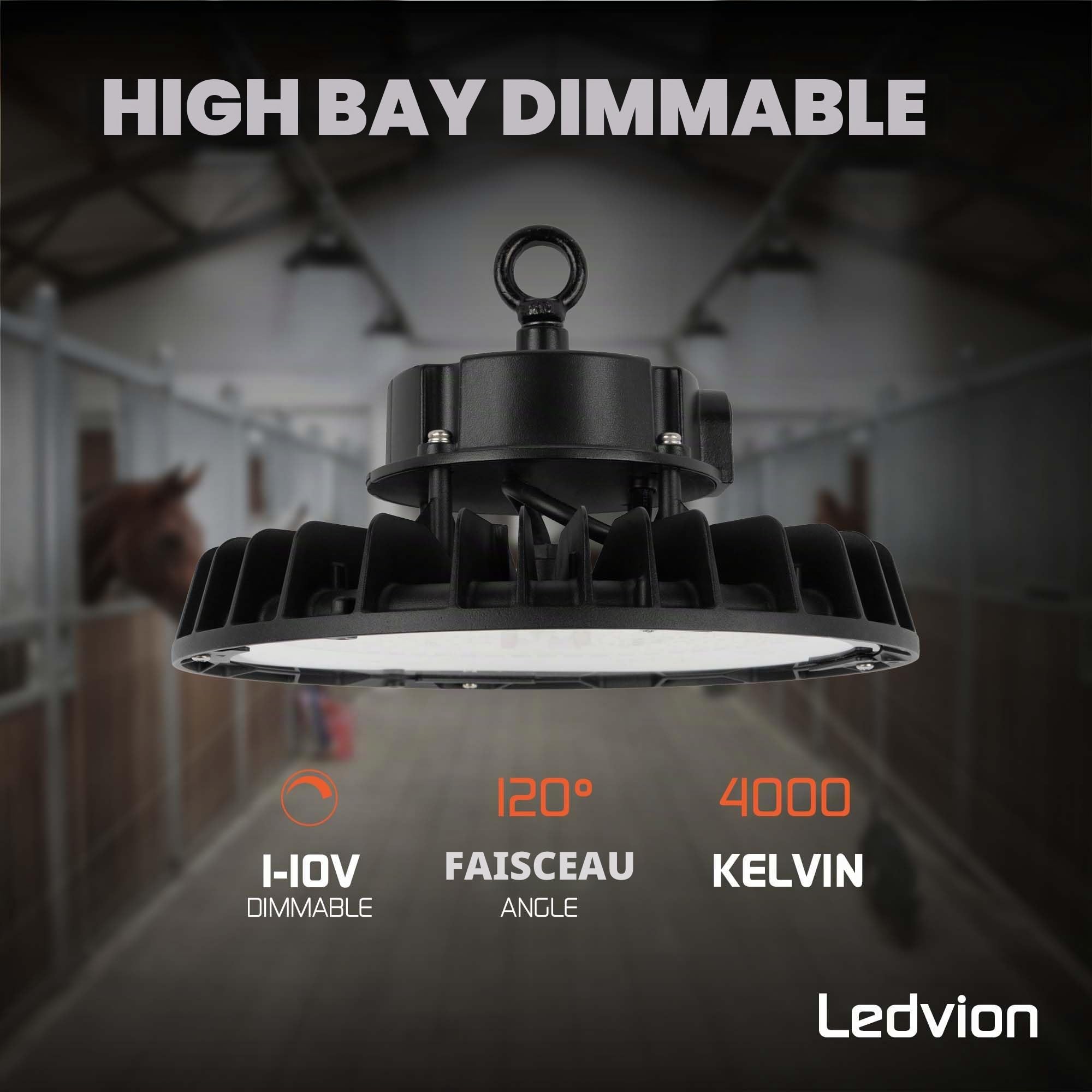 Ledvion LED High Bay Projecteur IP65 200-160-120W 175 lm 4000K dimmable