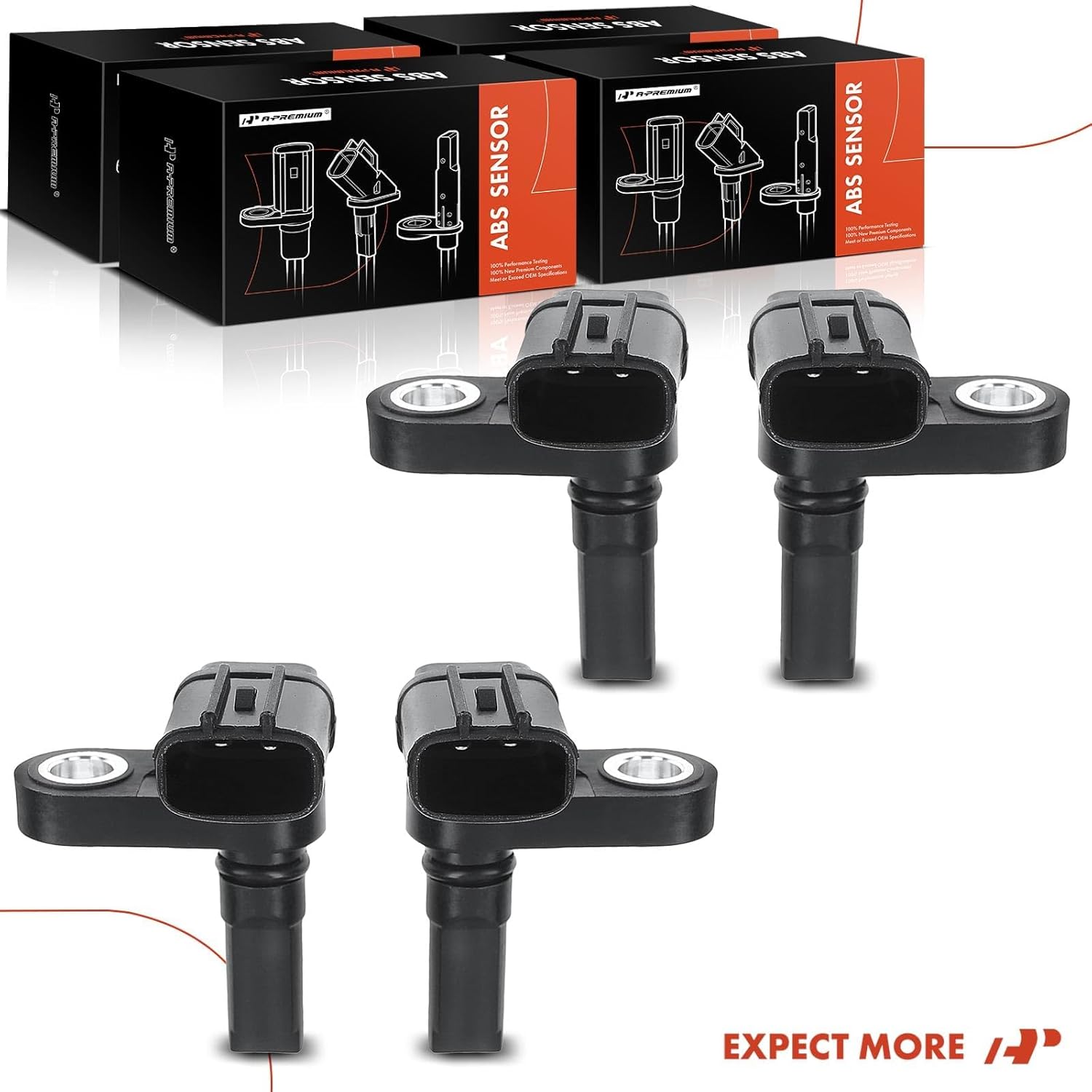 A-Premium Set of 4 Front and Rear ABS Wheel Speed Sensor for Toyota Tacoma 05-22, 4Runner 03-22, FJ Cruiser 07-14, Land Cruiser 08-11/13-21 & Lexus GX460 10-22, GX470 03-09, LX570 08-11/13-20, LX600