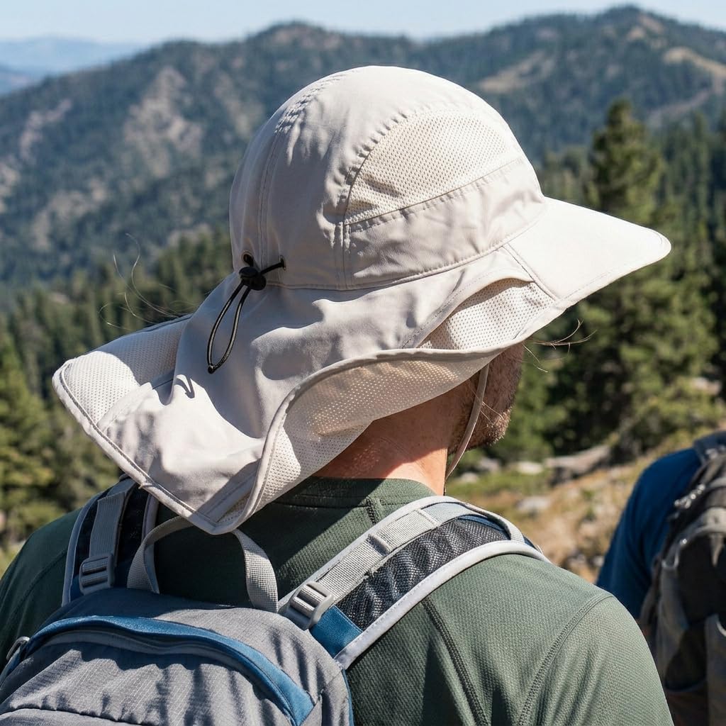 Hat Hut Ultra-Light Sun Hat with Neckflap, UPF 50+, Wide Brim, Breathable Outdoor Hiking Fishing Hats for Men