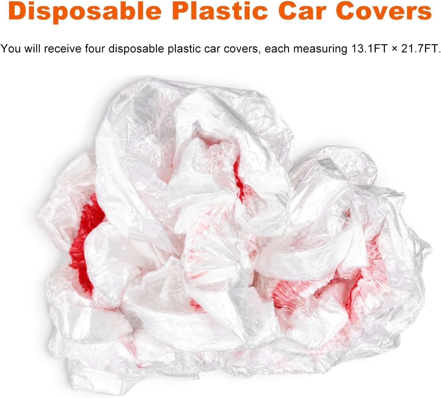 4 PCS Disposable Plastic Car Cover, 21.7' × 13.1' Waterproof Rain Dust Garage Cover with Elastic Band, Transparent Plastic Protector Universal for Sedans Trucks SUVs
