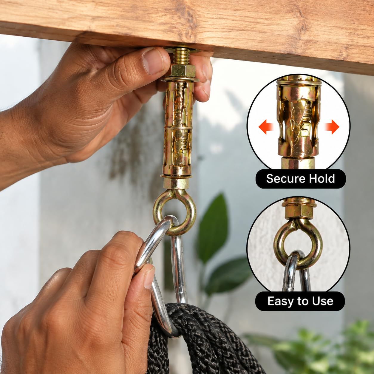 Pure Source India Swing Anchor Fasteners Hook for Hanging Swing, 12 mm, 6 Piece, Metal, Gold — Amazon image 2