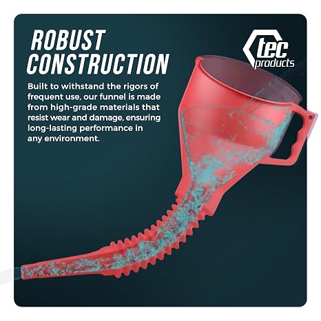 FlexAll Funnel Bundle - Long Flexible Funnels with Hose for Automotive Use - Nitrile Rubber Funnels with Handle for Oil Change and Transmission Fluid - Gas, Diesel, Oil - Red (Small + Large)