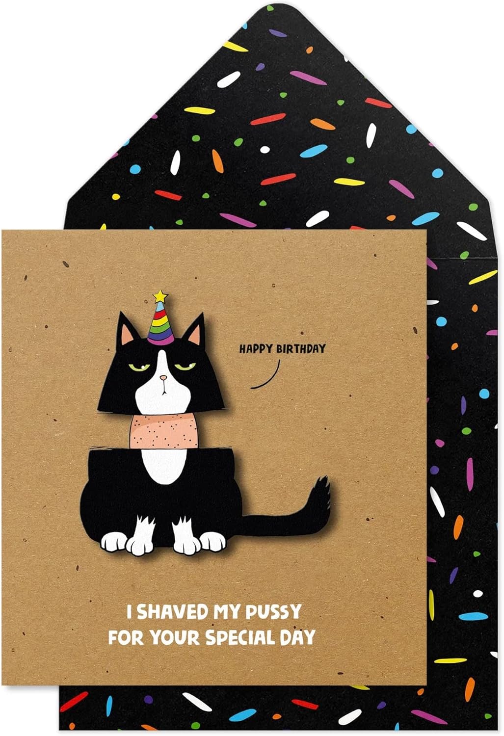 Funny Shaved Cat Birthday Card For Your Special Day Tache 3D Eco
