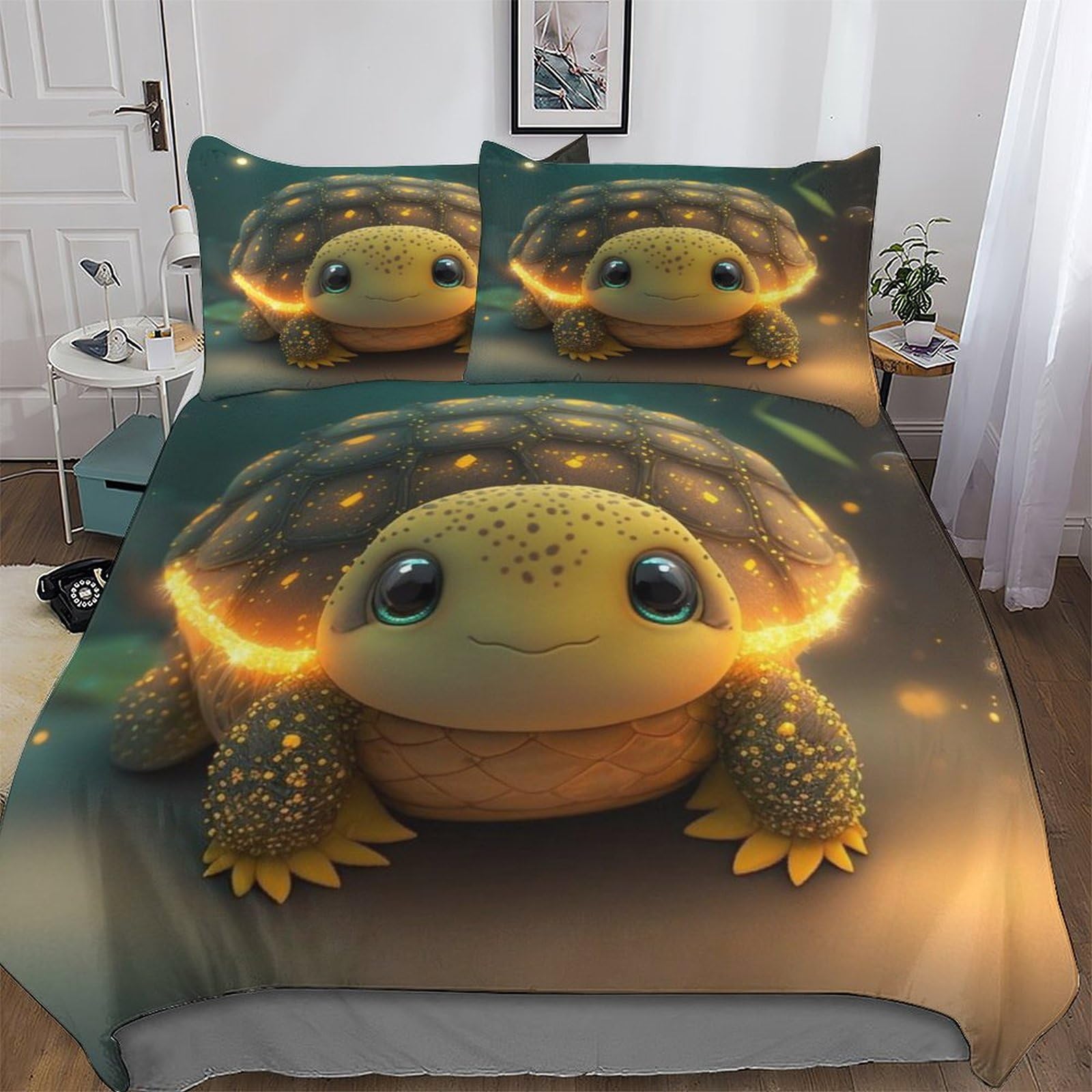 Housse de couette tortue microfibre hypoallergénique lit 220x240
