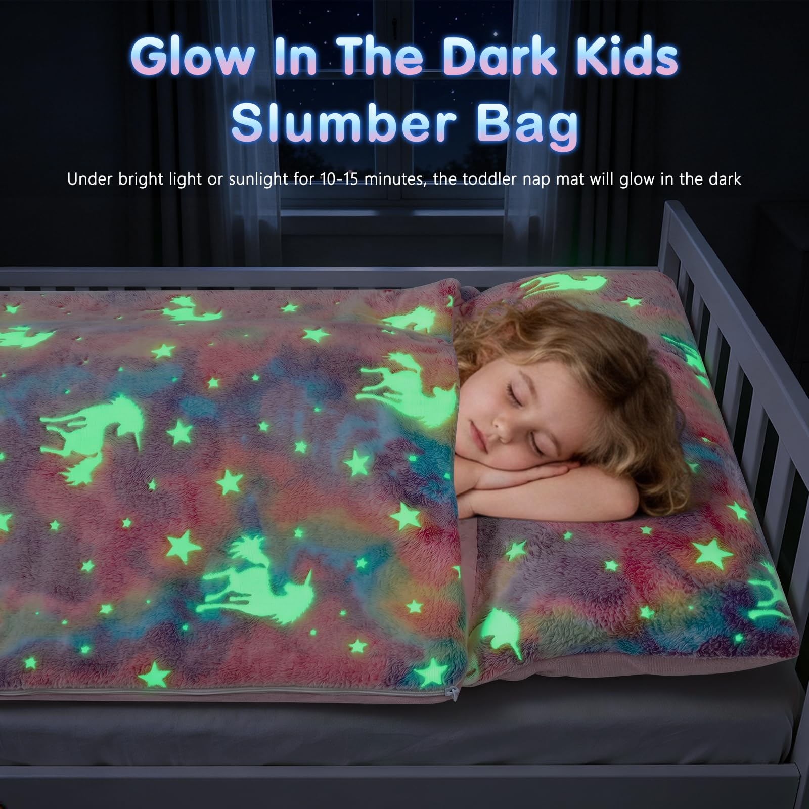 Schlafsack Kinder mit Kissen Abnehmbar im Dunkeln Leuchtet 170×75cm