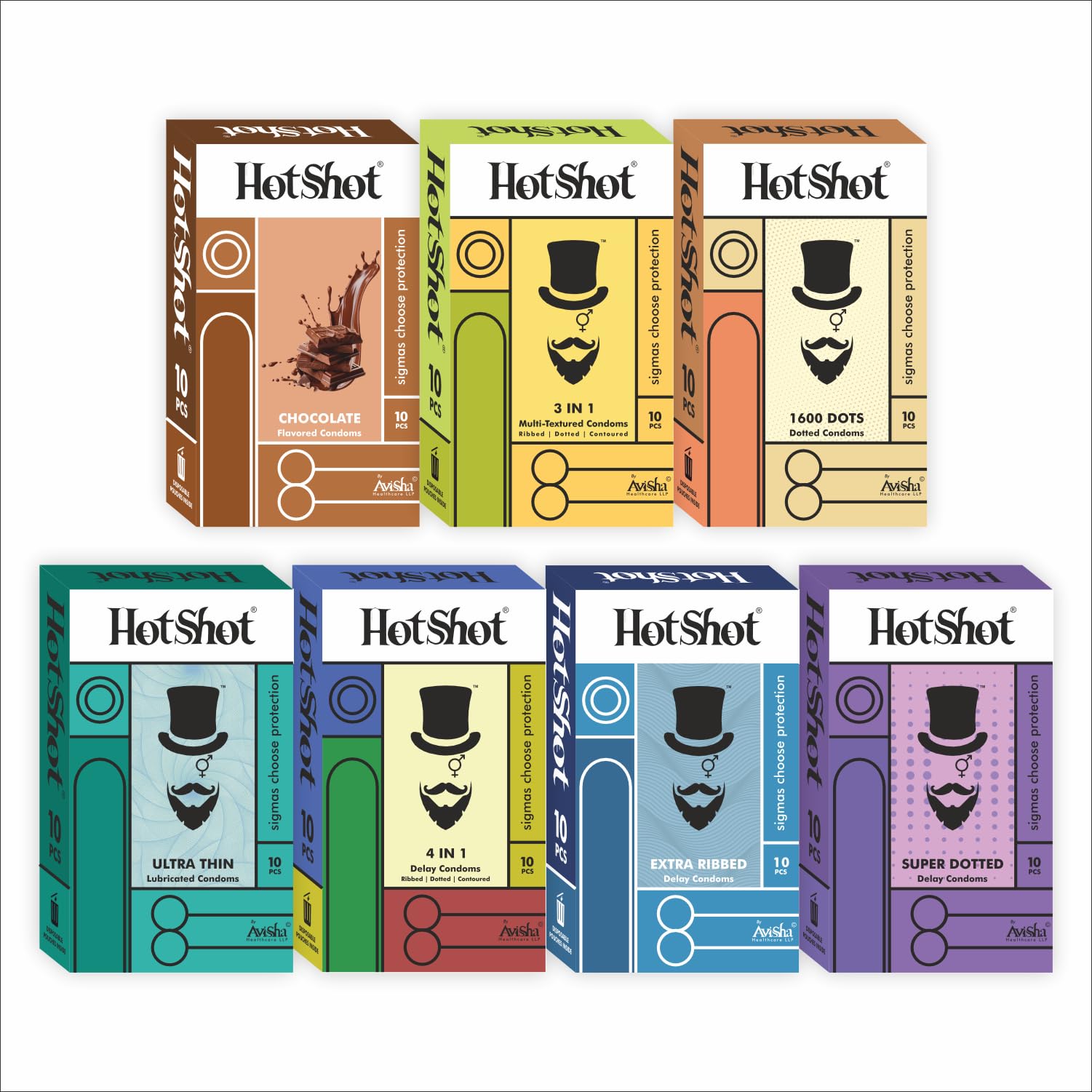 HOTSHOT Combo Condom for Men | 3-in-1, 4-in-1, Long Lasting, Ribbed & Dotted, Chocolate Flavor, Extra Thin (7 Pack, 70 Pieces)-image-24