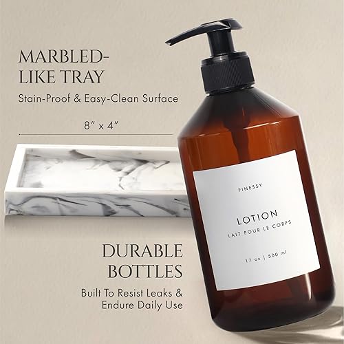 Miniatura 4 de FINESSY Dispensador de jabón de mano ámbar para encimera de cocina y baño con bandeja para detergente líquido recargable para lavavajillas y