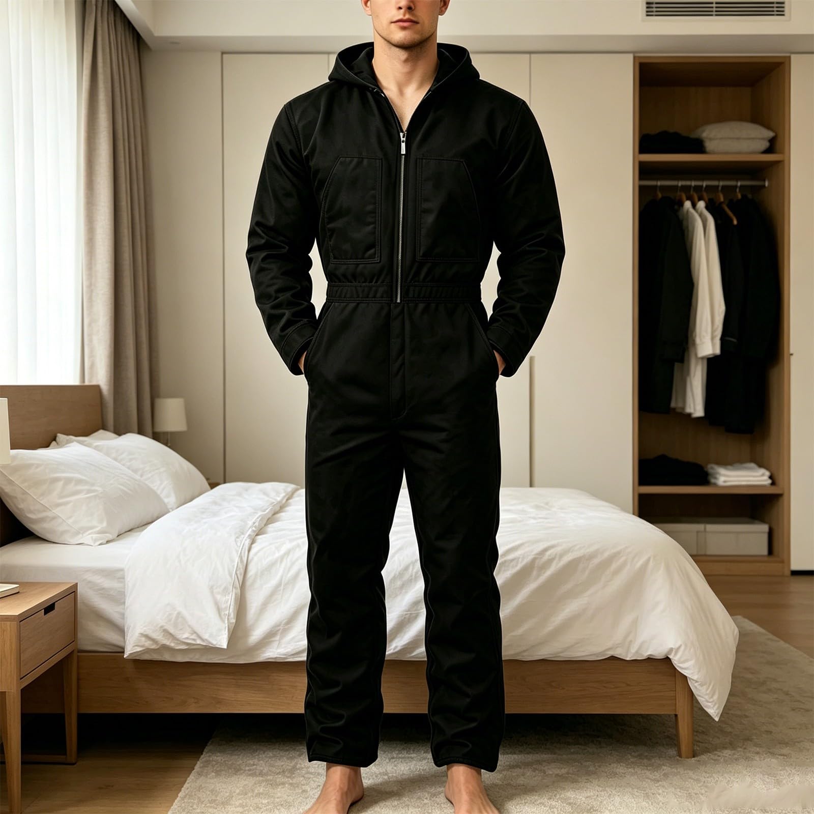Tuta Sportiva Completa Uomo Due Pezzi Felpa Con Cappuccio Mezza Zip | Jogger Cargo Elastici in Vita Tessuto Resistente All’Usura Ideale per Allenamenti Casa Uscite Con Amici
