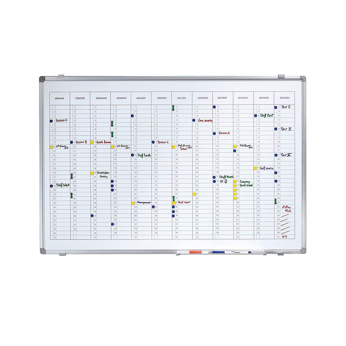 Maul Jahresplaner 90 x 60 cm, Whiteboard 12 Monate, Wochentageinteilung, Magnetisch, Alu-Rahmen 6496484