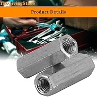 Vista 6 de 10 tuercas hexagonales M10-0.059 x 1.260 in de largo para varilla, 3 extensores de perno chapados en zinc, rosca hembra, ajuste recto, tuerca