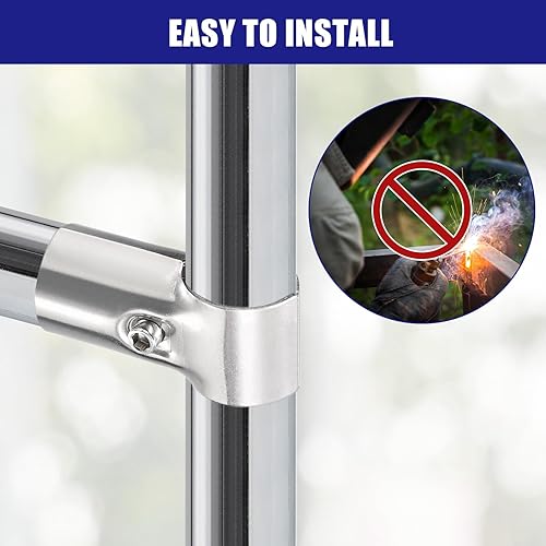 Miniatura 4 de uxcell Conector de abrazadera de tubo en T, 2 piezas, conector de tubería estructural, abrazadera de valla de enlace de cadena de acero inoxidable,