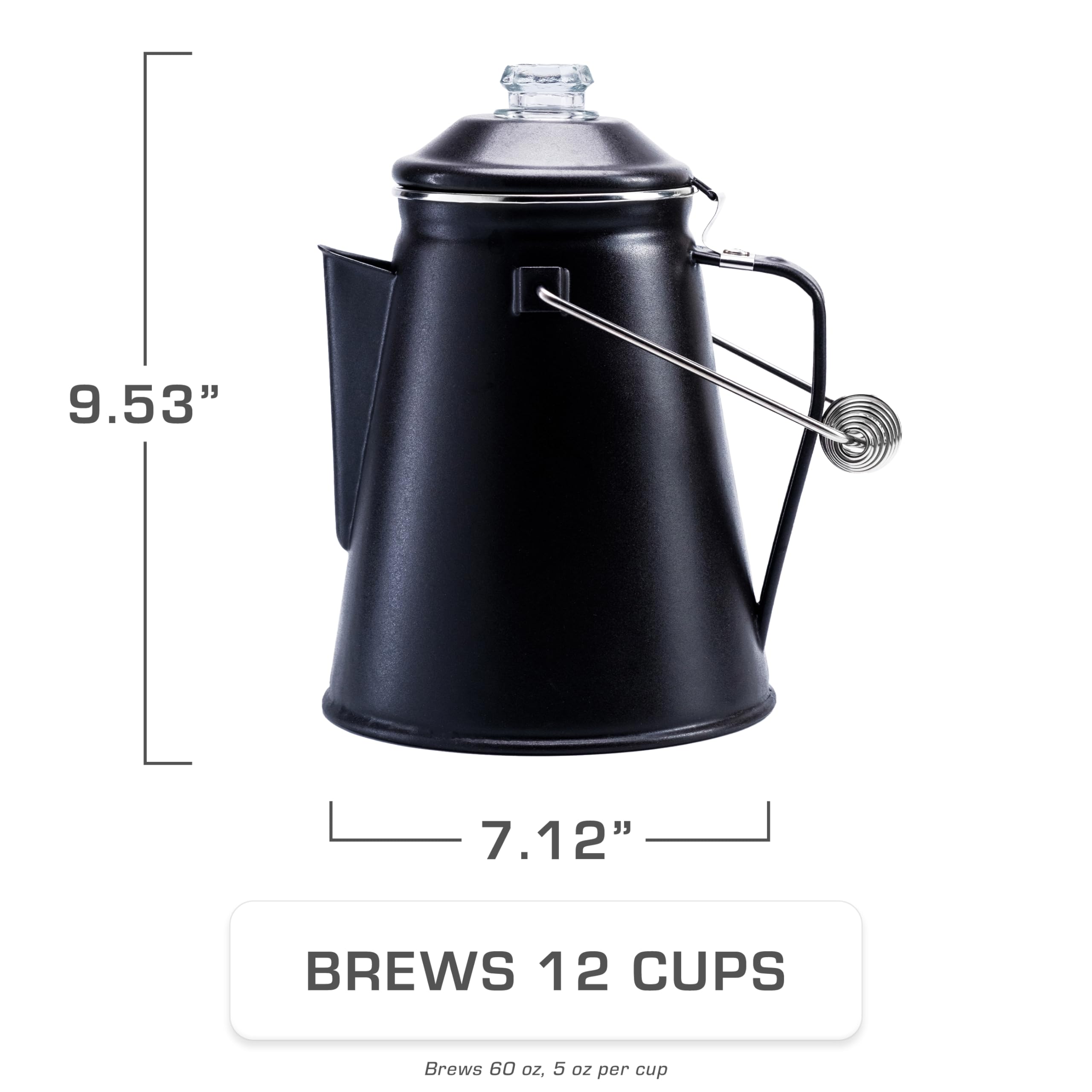 Coletti Klassischer Kaffeeperkolator – Perkolator-Kaffeekanne, Cowboy-Kaffeekanne – Die originale Camping-Kaffeemaschine, jetzt modernisiert – Für Braumeister auf dem Campingplatz [Graues, 12 Tassen]