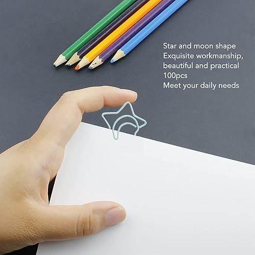 Miniatura 3 de Pwshymi 100 clips de papel de estrella y luna, resistentes al deslizamiento, clips de papel lindos portátiles con caja de almacenamiento para