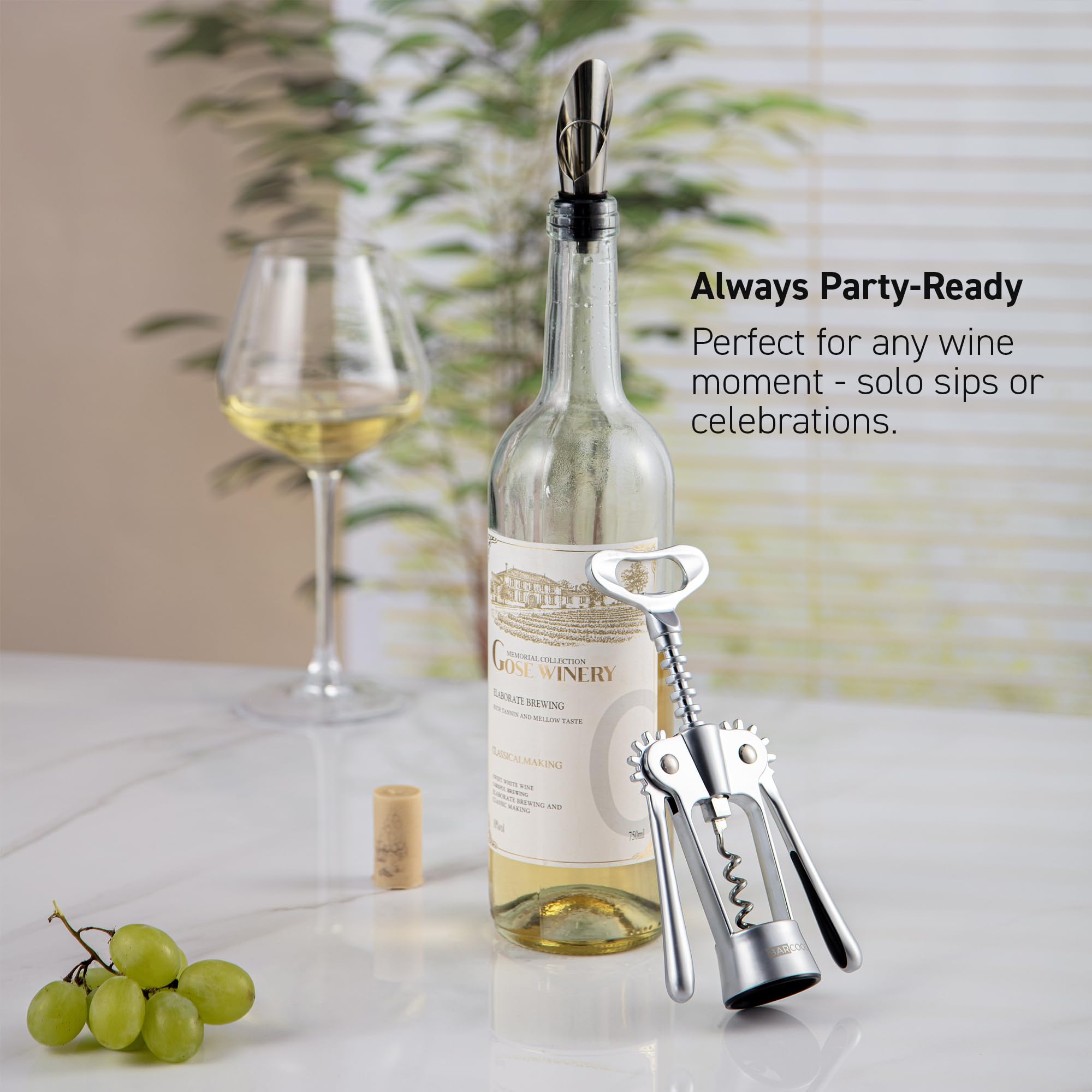 Barcool Premium Wine Bottle Opener, Wing Corkscrew with Pourer & Stopper - Image 2