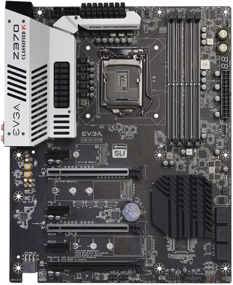 Top-down view of the EVGA Z370 Classified K Motherboard
