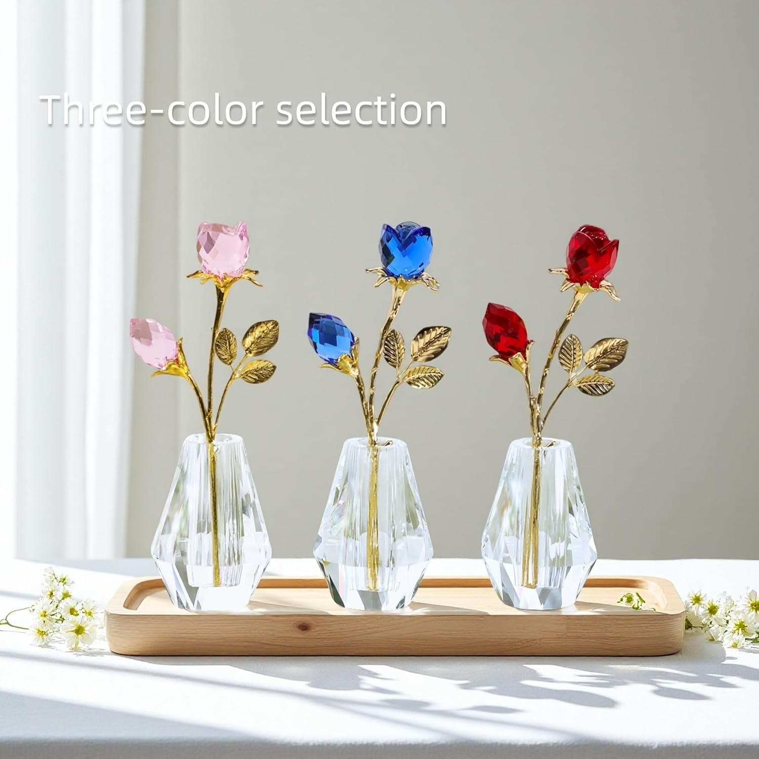 RONGKRISTO Crystal Red Rose Figurine Collectible Glass Double Roses Flowers Bouquets Ornament Decor for Home Wedding Party (Red) - Image 7