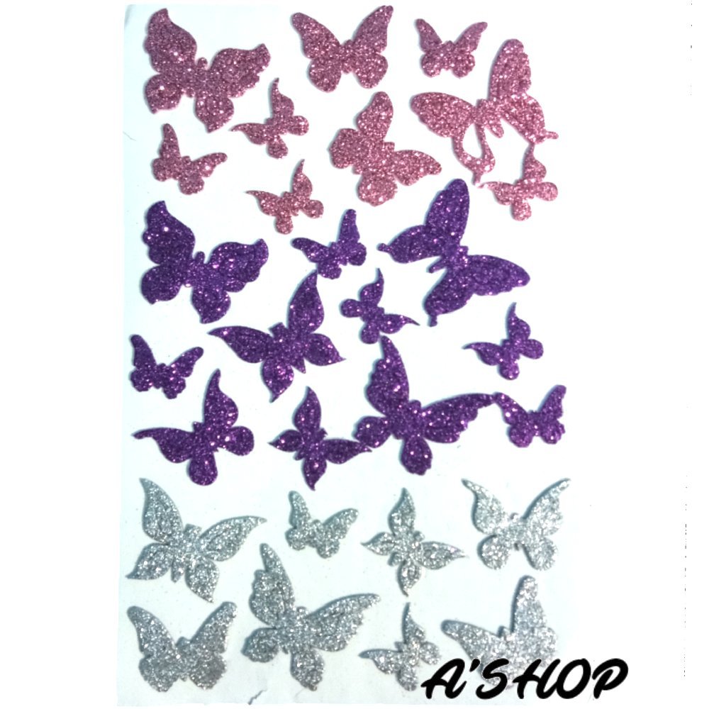 A'SHOP Glitter Foam Self Adhesive Butterflies Stickers for Art & Craft (Set of 3 Sheets) 1