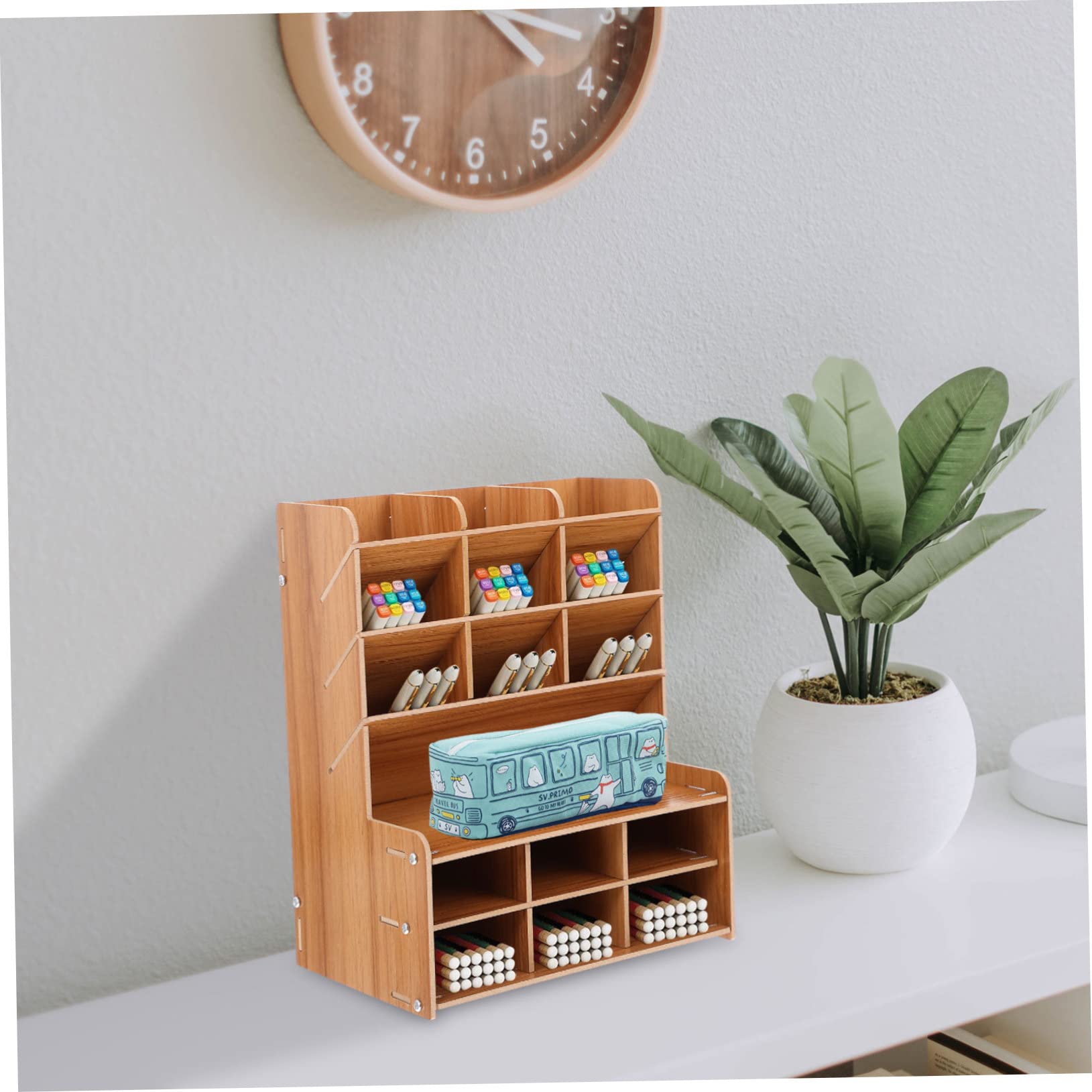 Caja Organizadora Resistente de Madera para Bolígrafos y Papelería y Fácil de Limpiar Diseño Sencillo y Limpio para Organizadores de Escritorio