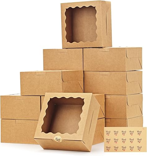 Moretoes 15 cajas de galletas de 6 x 6 x 3 pulgadas con ventana, cajas de panadería, cajas de papel kraft, cajas pequeñas para pasteles de postre,