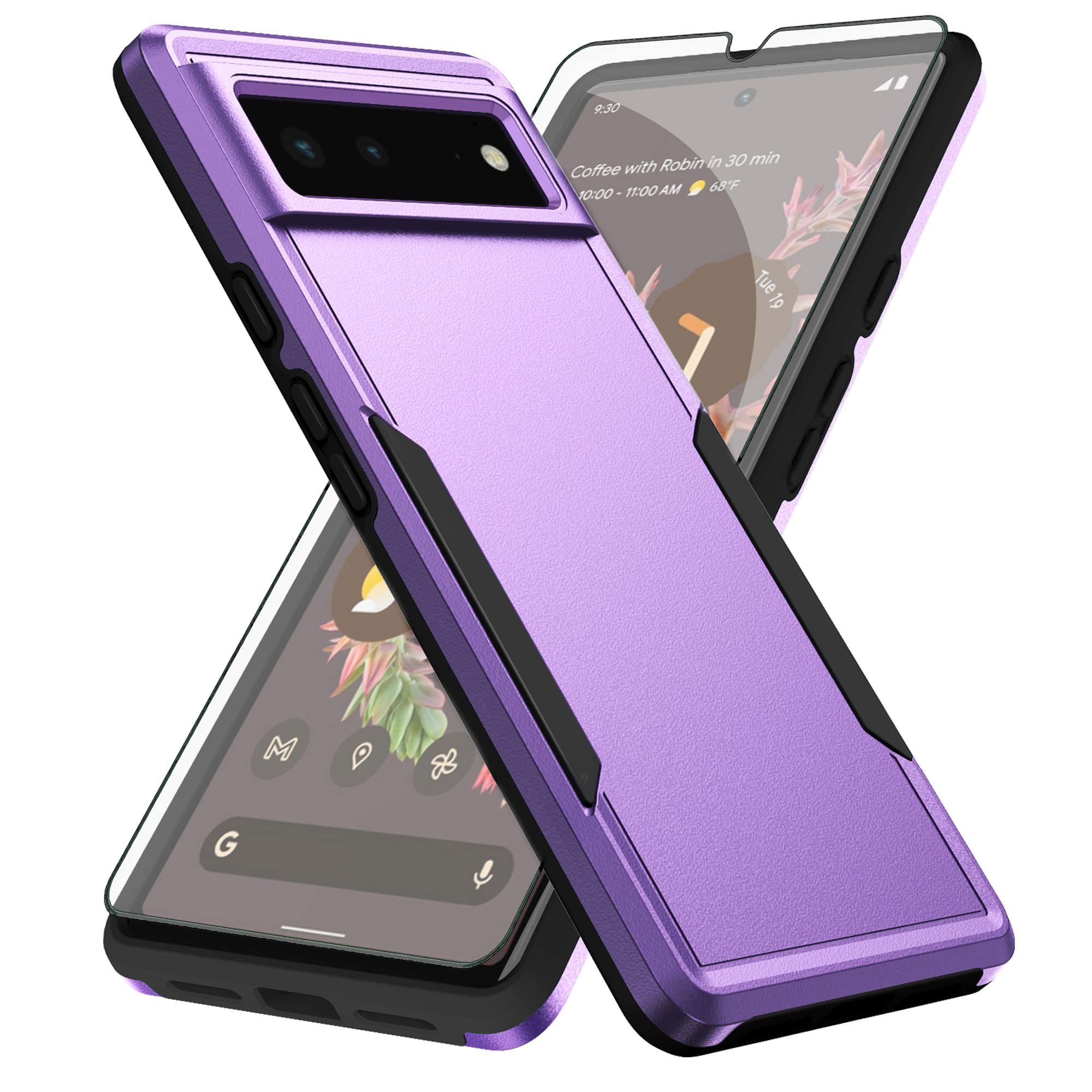 Asuwish Phone Case for Google Pixel 6 with Tempered Glass Screen Protector Cover and Slim Thin Hybrid Full Body Protective Mobile Dual Layer Back Cell Accessories Pixel6 Pixle Six Women Men Purple
