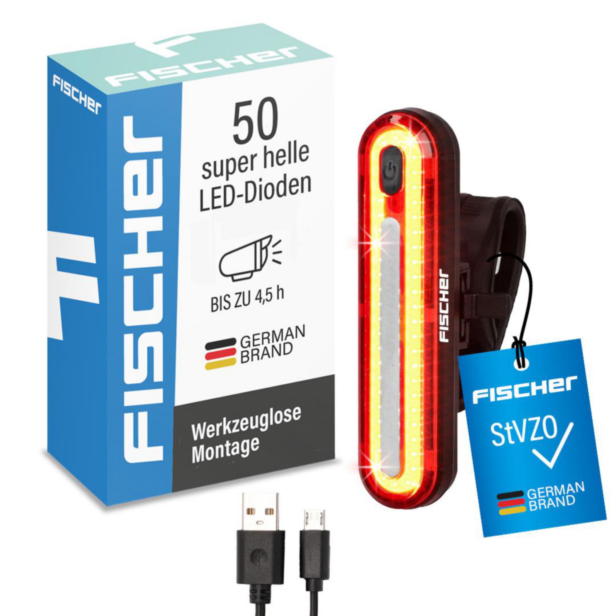 FISCHER Fietsverlichtingsset Square, 40/20 Lux, voor- en achterlicht