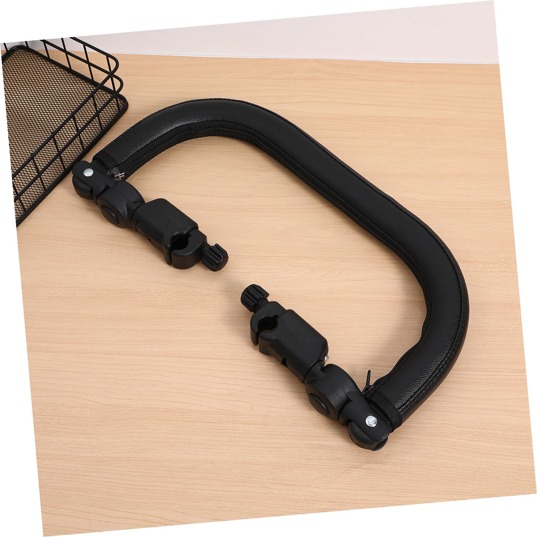 Barre de Poussette en Cuir Pu et Fer Noir Détachable Résistance à L'eau, Rallonge de Poignée Adaptée à Plus de 98% des Poussettes Bébé