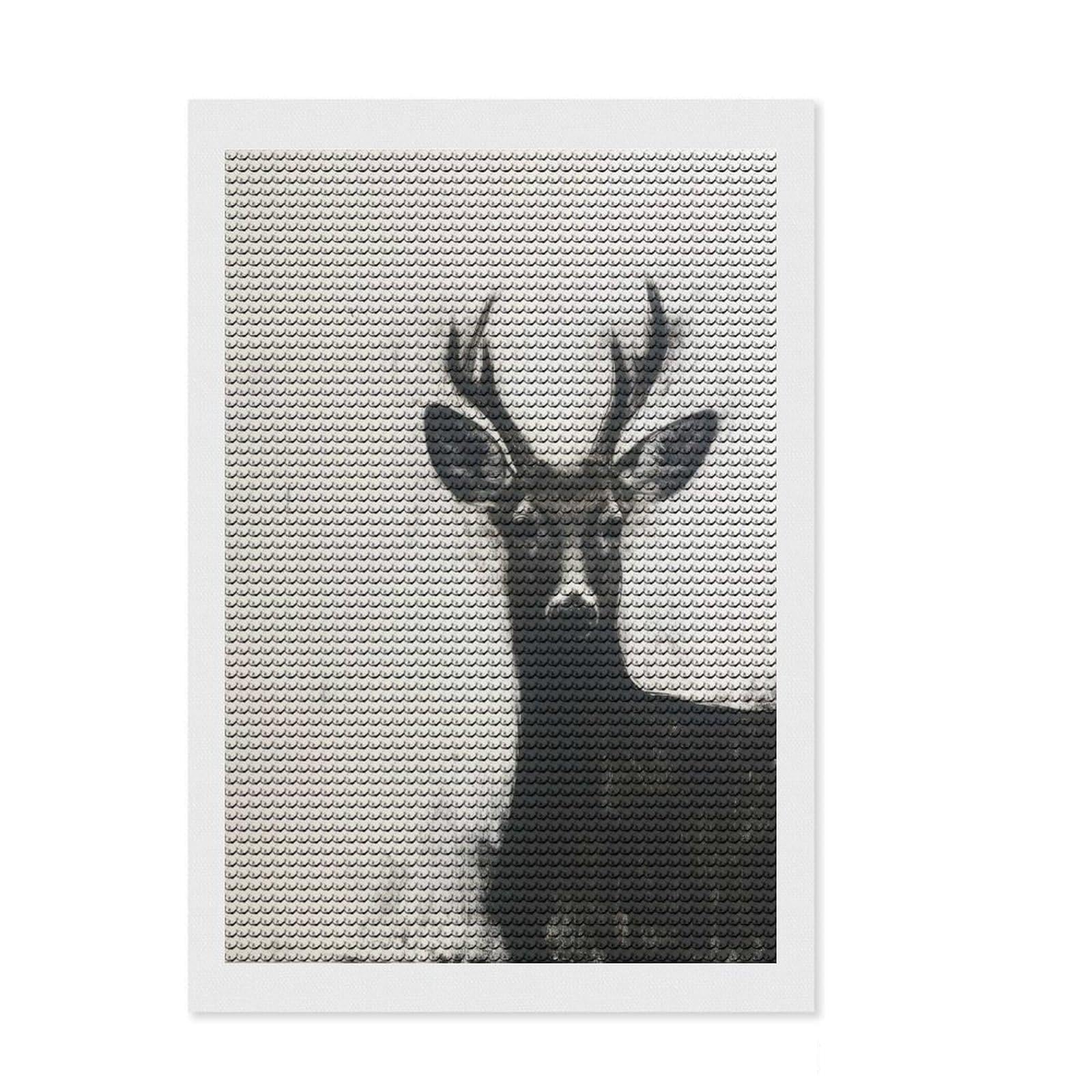 Junmoney Deer in Charcoal Portrait Diamond Painting Set 8"x12", Christmas Gift, Adhesive Canvas, Vintage Style Decor, Canvas Picture, Round Gems