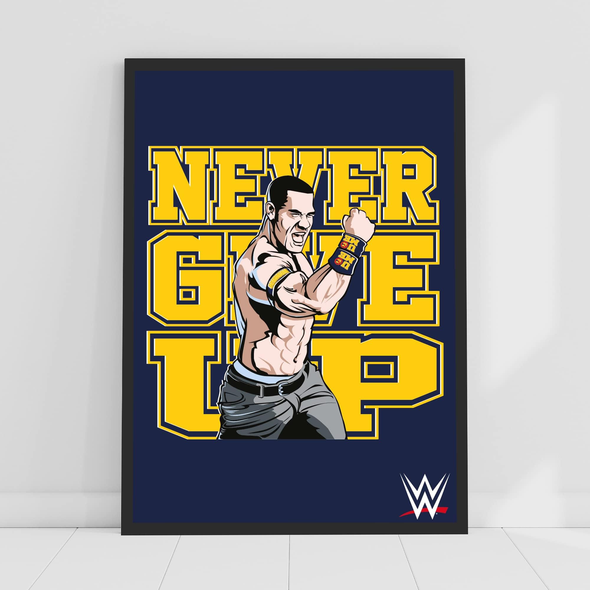 Themed Blue Wwe Print - John Cena Never Give Up Poster Wrestling Wall Art (A3-29.7Cm X 42Cm)