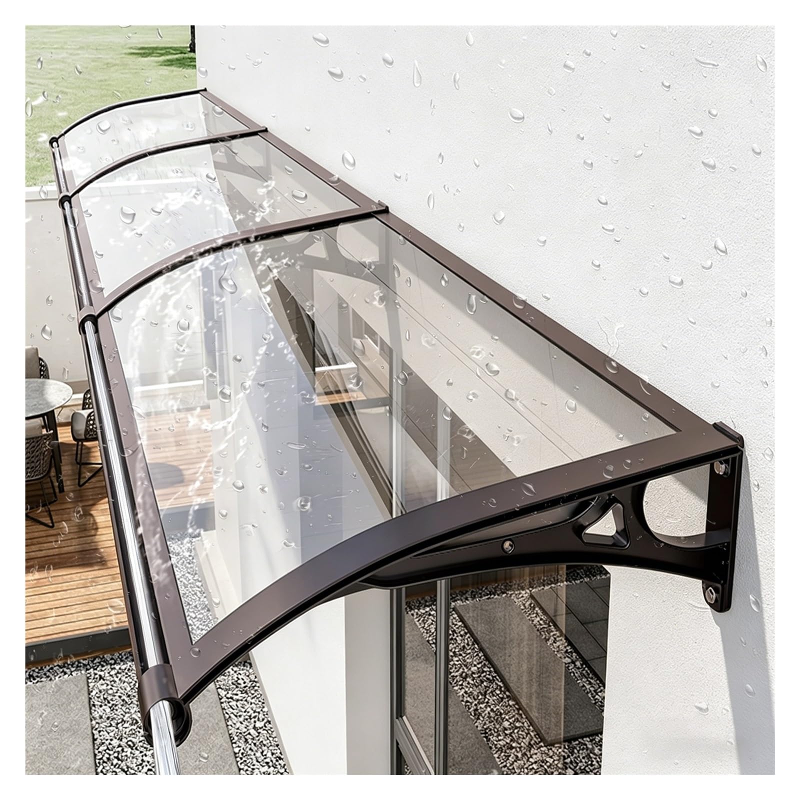 Auvent extérieur pour porte marquise 100x150cm grêle et vents violents