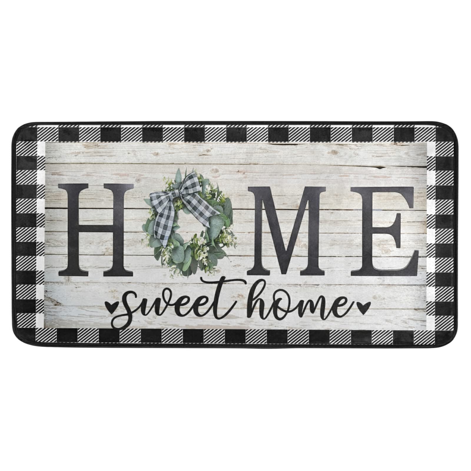 Home Sweet Home Kitchen Rug Anti Fatigue Buffalo Plaid Check Decorative Kitchen Mats Leaves Wreath Non Skid Washable Floor Rugs Mat for Home Kitchen Office Laundry - 39