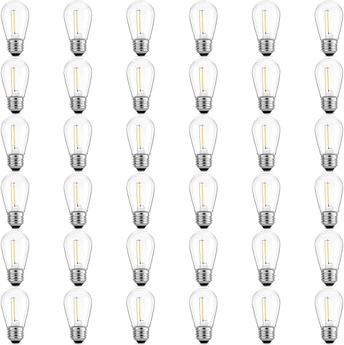 Miniatura 10 de Meconard Paquete de 24 bombillas LED de 1 W, S14 de plástico inastillable Edison estilo vintage, bombillas de repuesto para exteriores, 2200 K,