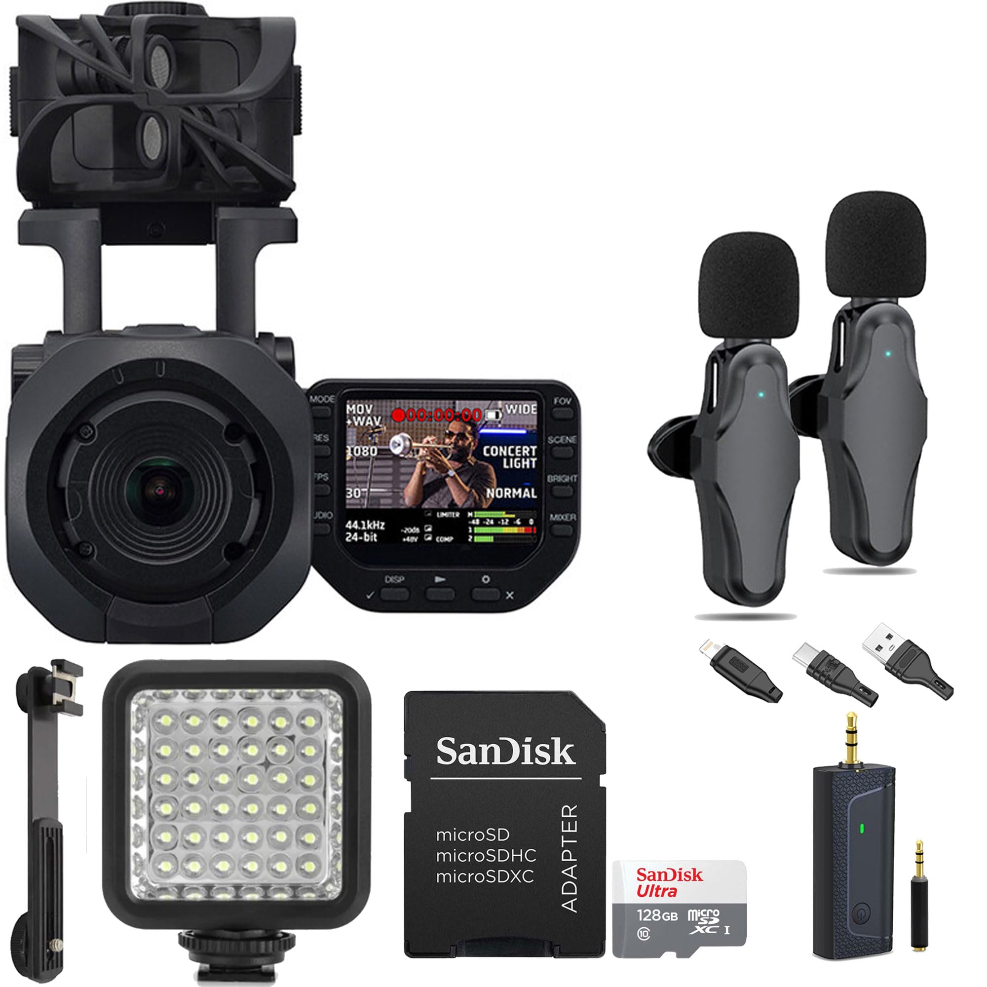 Teds ElectronicsZoom Q8n-4K Handy Video Recorder with Lavelier Mic Set and LED Light & Memory Card