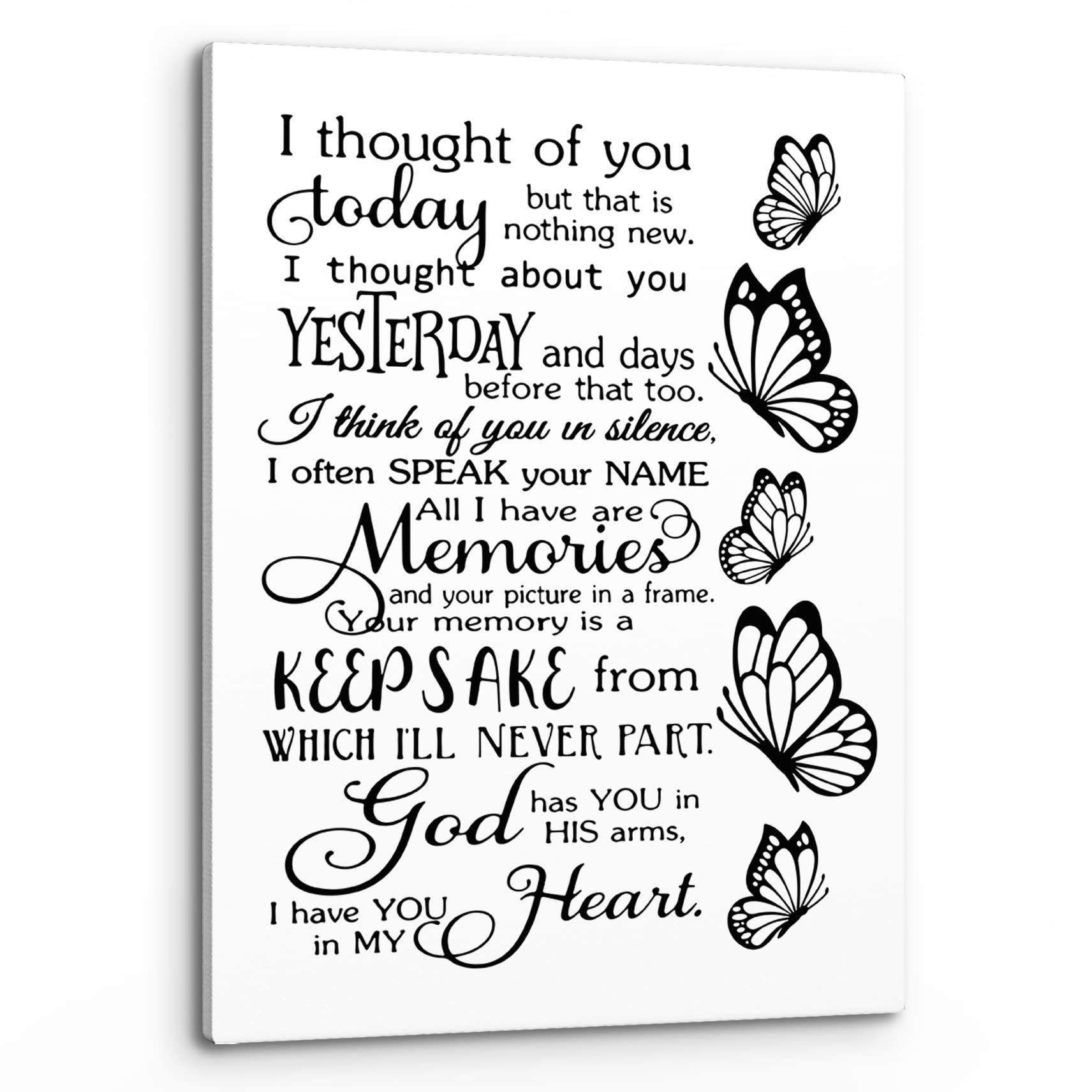 PHAMTE I Thought Of You Today But That Is Nothing New Butterfly Wall Art,Romantic Love Saying Wedding Memorial Print Framed Canvas Painting Artwork