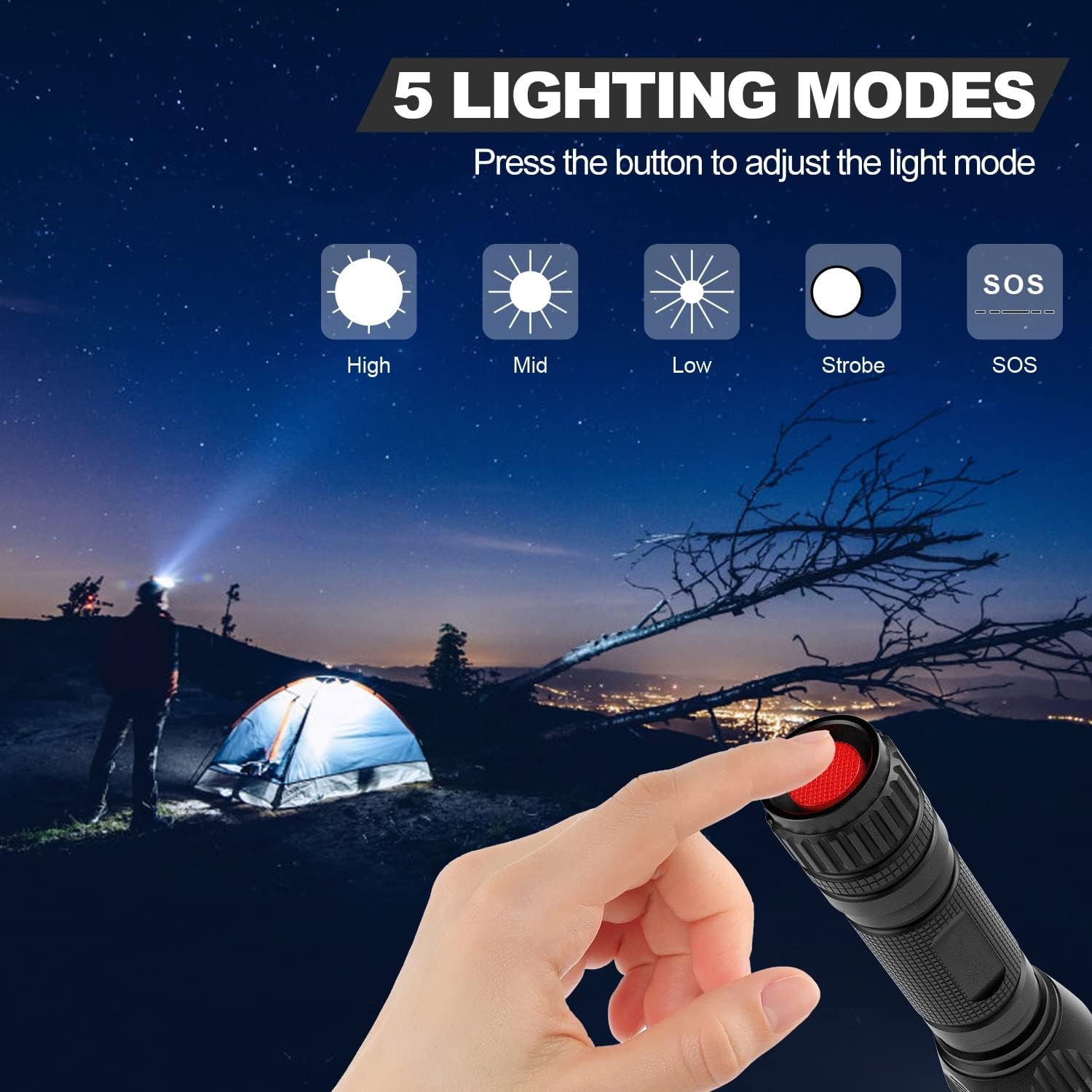 MOWETOO Led Flashlight, Rechargeable Flashlight with 1200 Lumens High Brightness, 5 Light Modes and Zoomable Beam for Emergency and Outdoor Use
