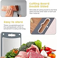 Vista 4 de Tabla de cortar de doble cara, tablas de cortar carne, tabla de cortar de acero inoxidable 304 para cocina, acero inoxidable y paja de trigo PP