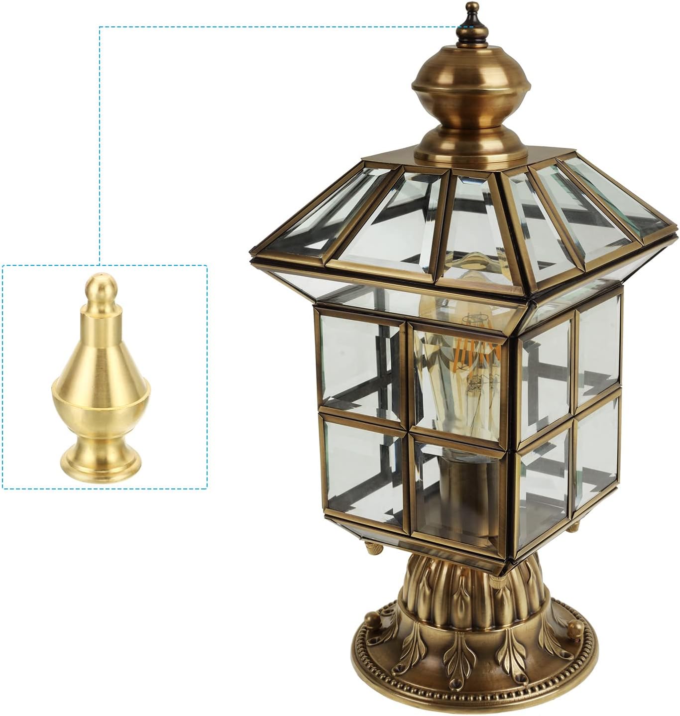 PATIKIL 2" Tall Brass Lamp Finials Cap Knob, 2 Set Lamp Screw Holder Tapped 1/4-27 for Table and Floor Lamp Shade Decorations
