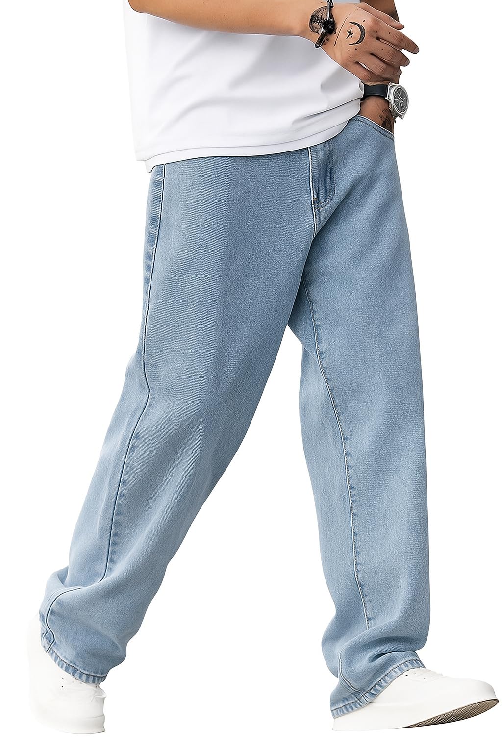 Classic Relaxed Fit Light Blue Denim Jeans, Straight Leg, Casual Style-picture-34