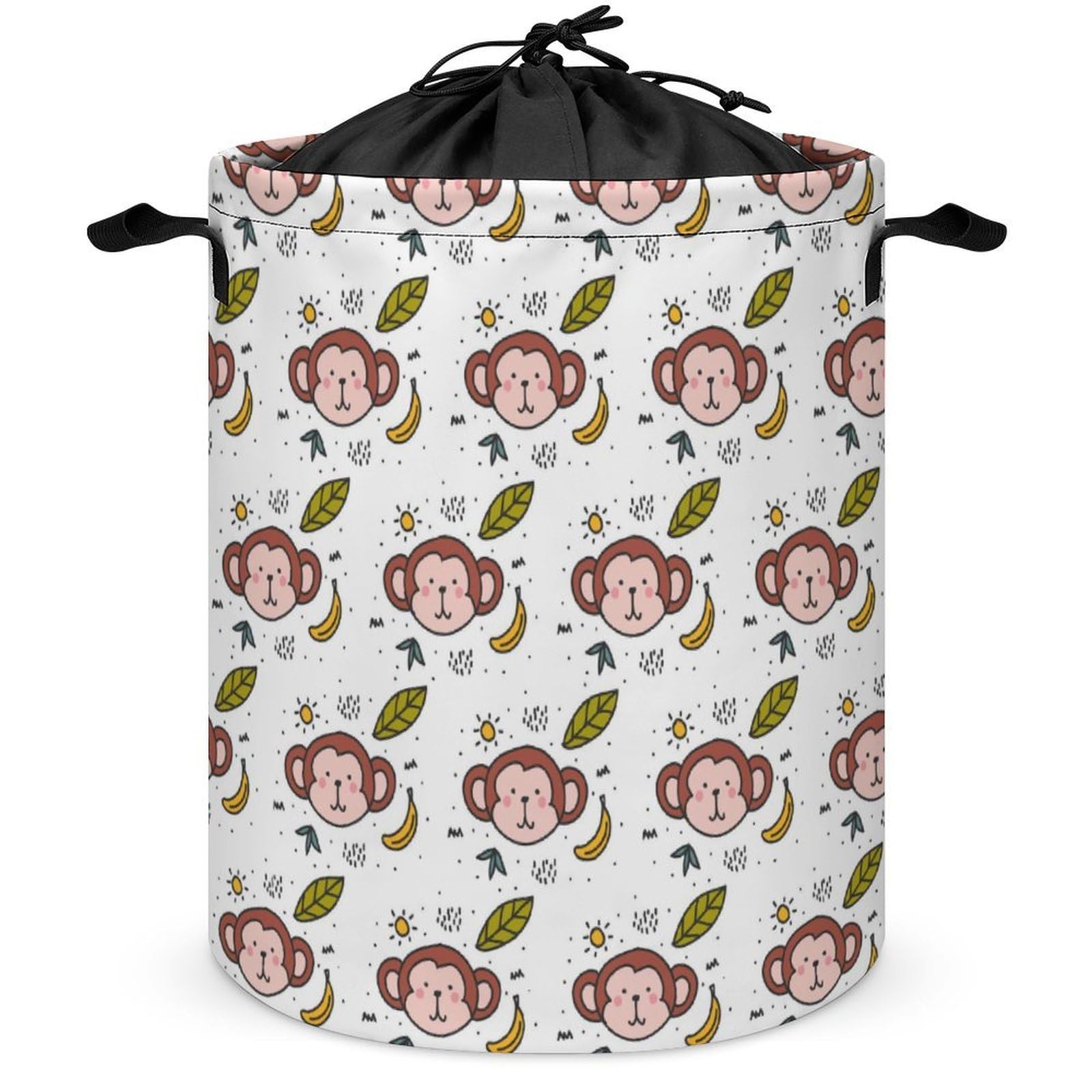 Wlntrophic Drawstring Laundry Hamper, Monkey Pattern Banana Laundry Basket, Washing Basket with Handle
