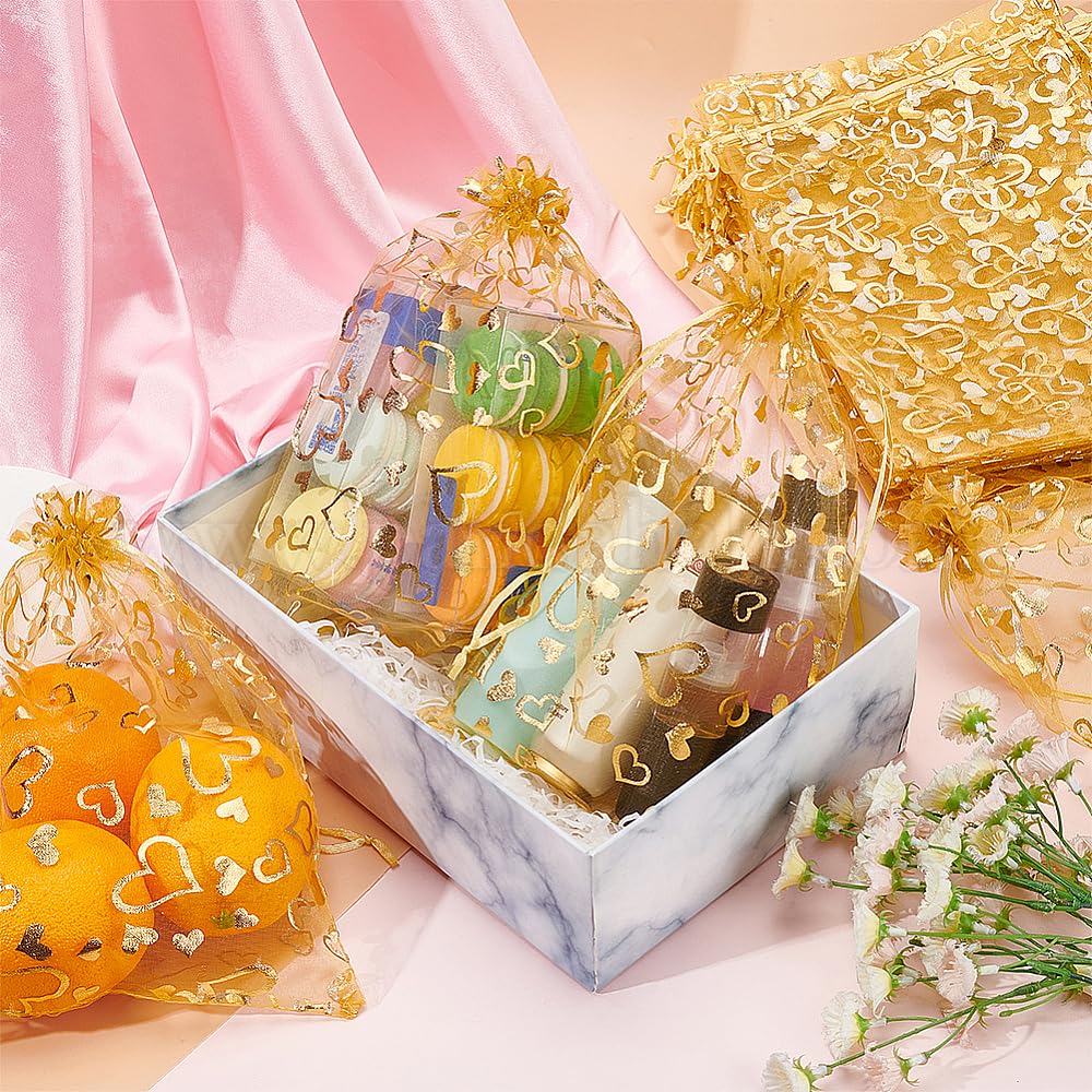 DMS RETAIL Printed Organza Bag Pouches|Organza Return Gift Bags|Drawstring Pouches For Wedding| Jewelry Gift Bags for Party Golden Pack Of (20) - Image 4 thumbnail