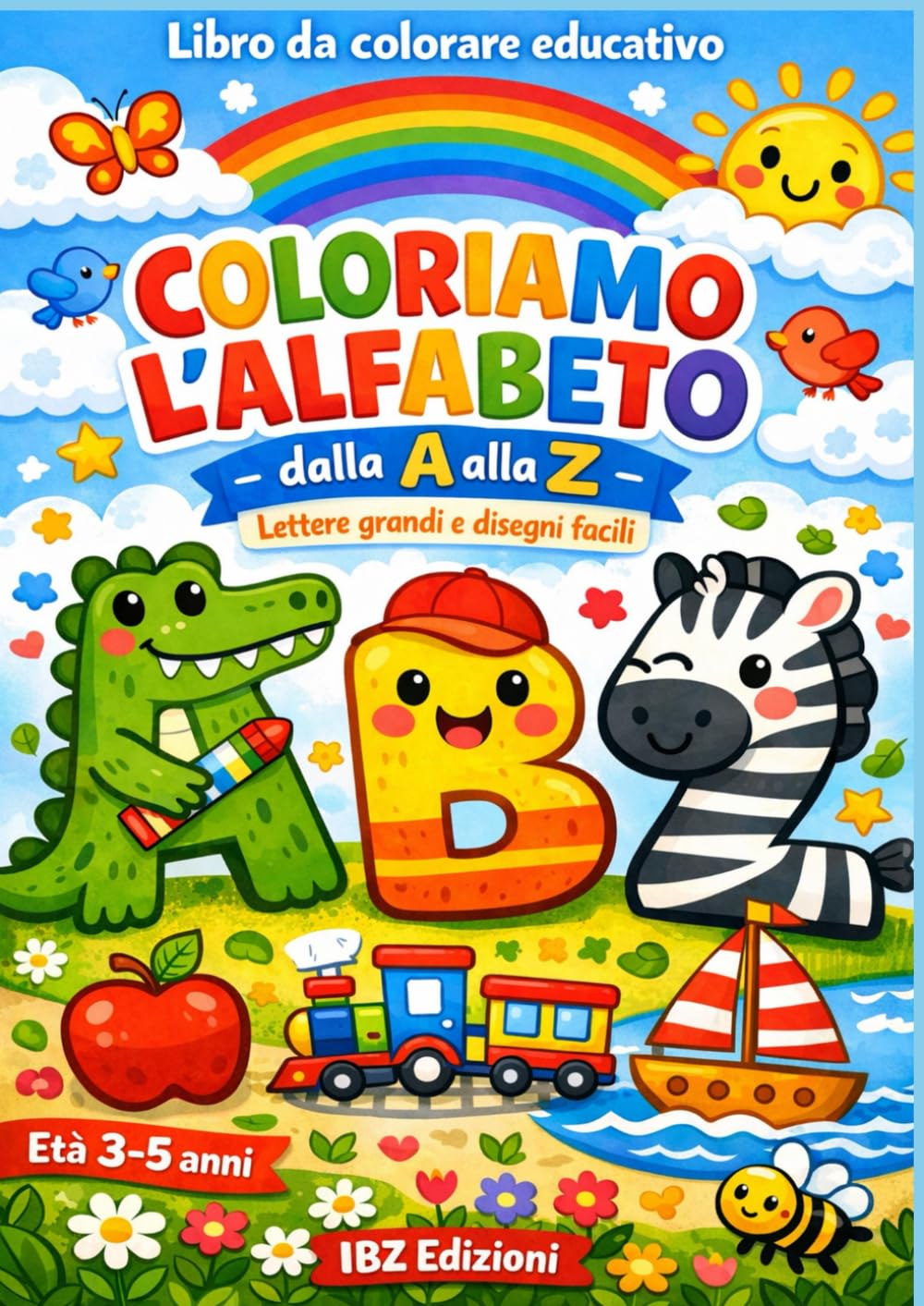 COLORIAMO L'ALFABETO: Libro educativo A-Z con lettere grandi e disegni facili | 3-5 anni | Alfabeto da colorare