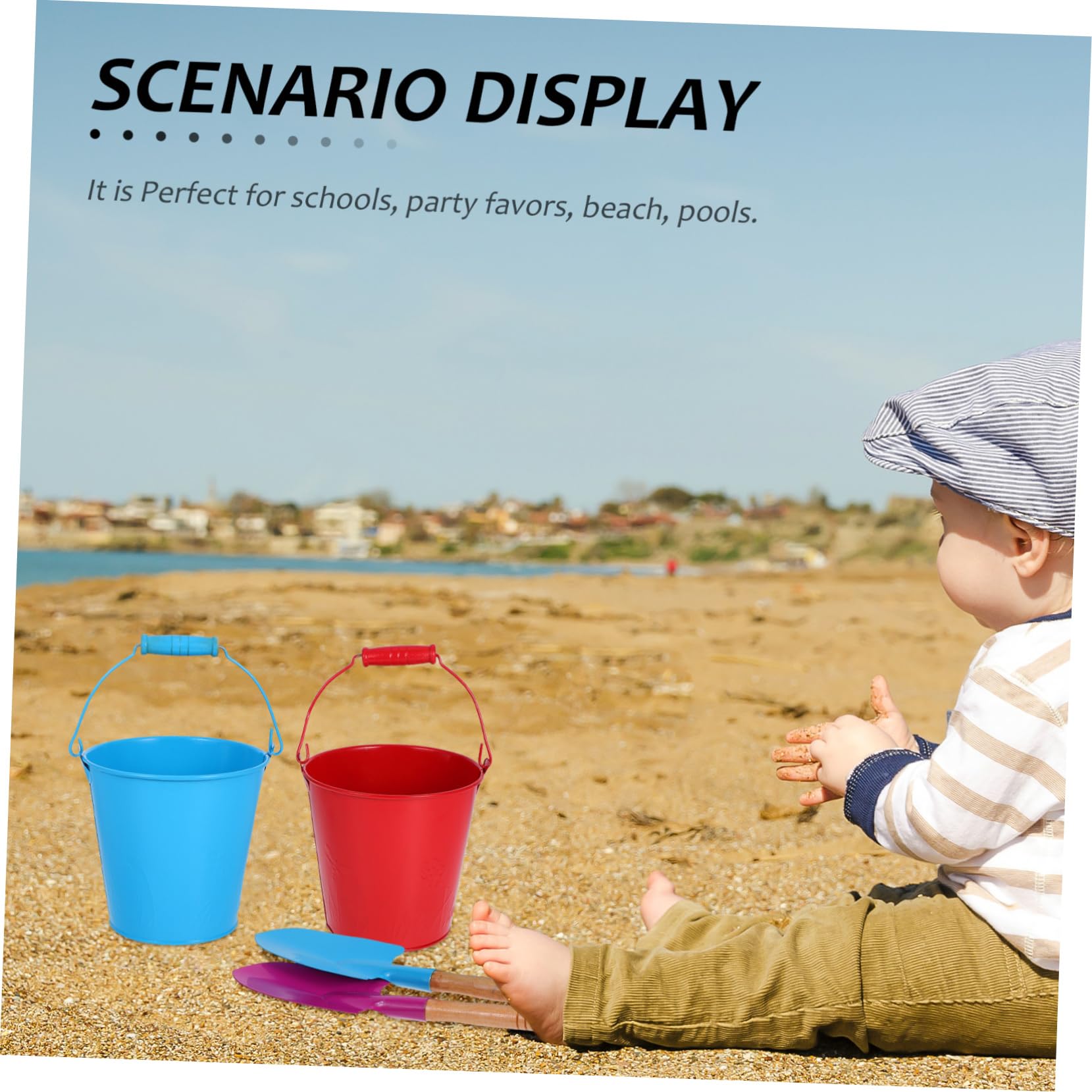 Beach Bucket Toy 4pezzi in Ferro con Shovel per Bambini | Atmosfera Estiva, Giocattoli da Spiaggia e Outdoor, Secchiello Leggero con Manico Robusto Colore Casuale