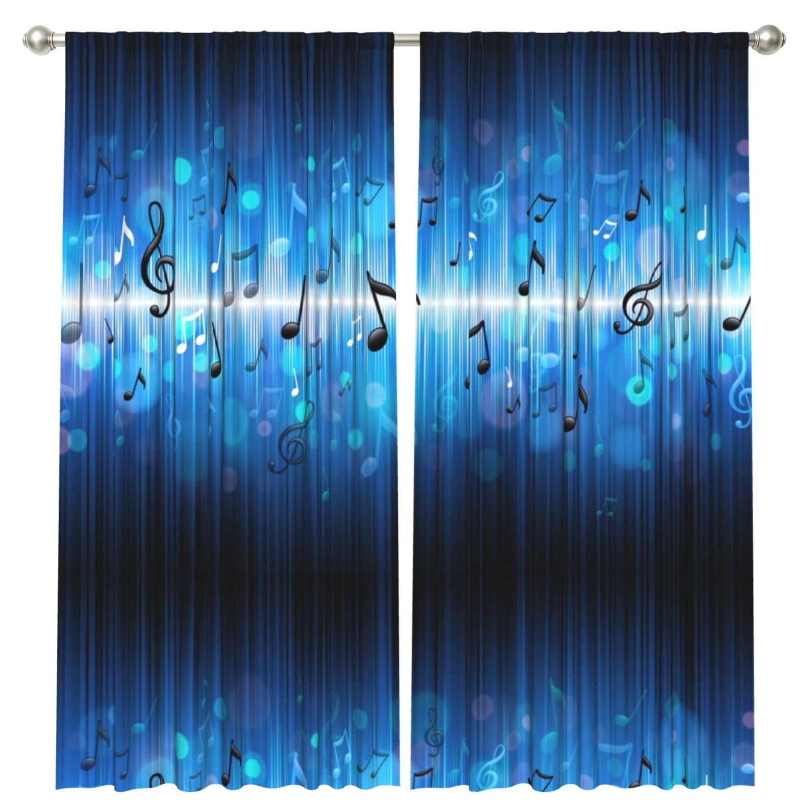 InOmak Music Notes With Clef, 2 Panels Window Curtains 52 x 84 Inch Blackout Curtains for Living Room Bedroom