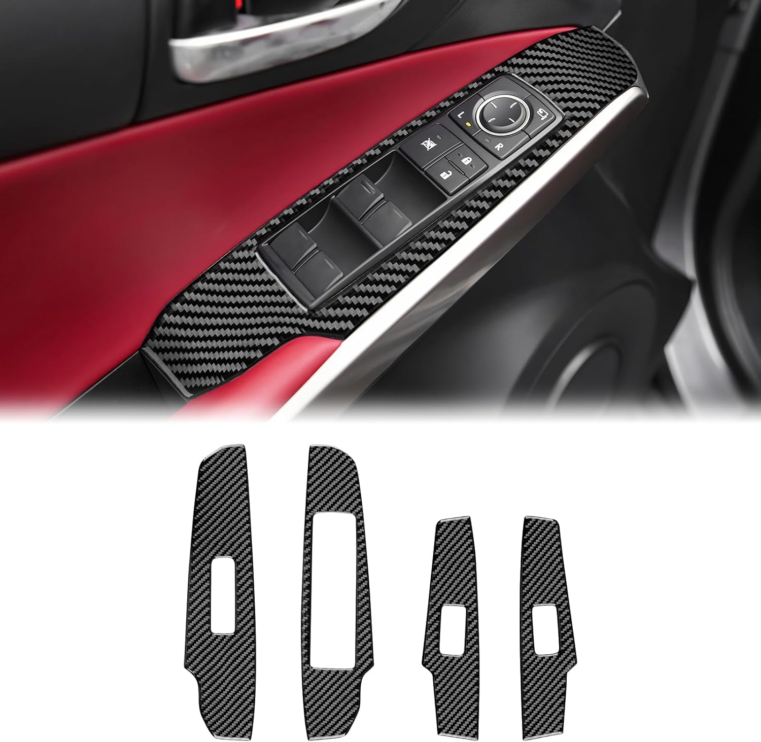 Real Carbon Fiber Window Switch Trim Covers - for Lexus is 2013-2019, Carbon Fiber Accessories for Lexus IS250 IS350 IS300h IS200t IS300 (Include F Sport Package, Full Wrap Type, Black)