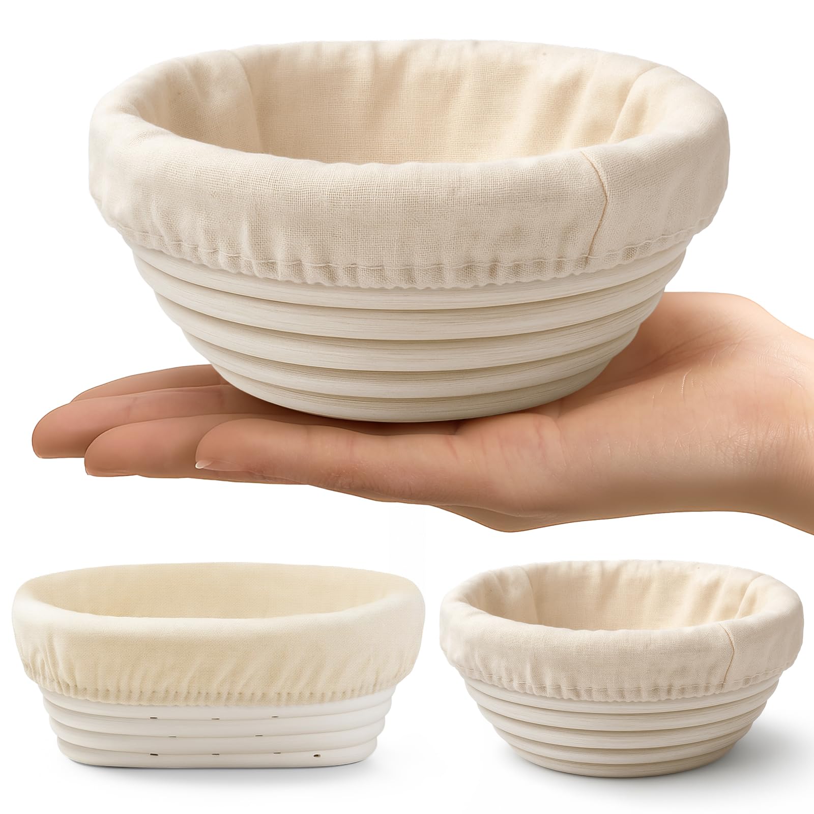 2 Pack Bread Proofing Baskets with Liners Banneton Baskets Dough Proofing Bowls for Home Sourdough Bread Baking Supplies (Oval+round)